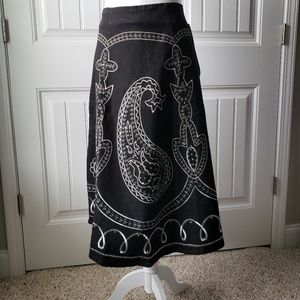 NEW w/tags Diane Gilman black denim stretch skirt + silver embroidery - Size 12